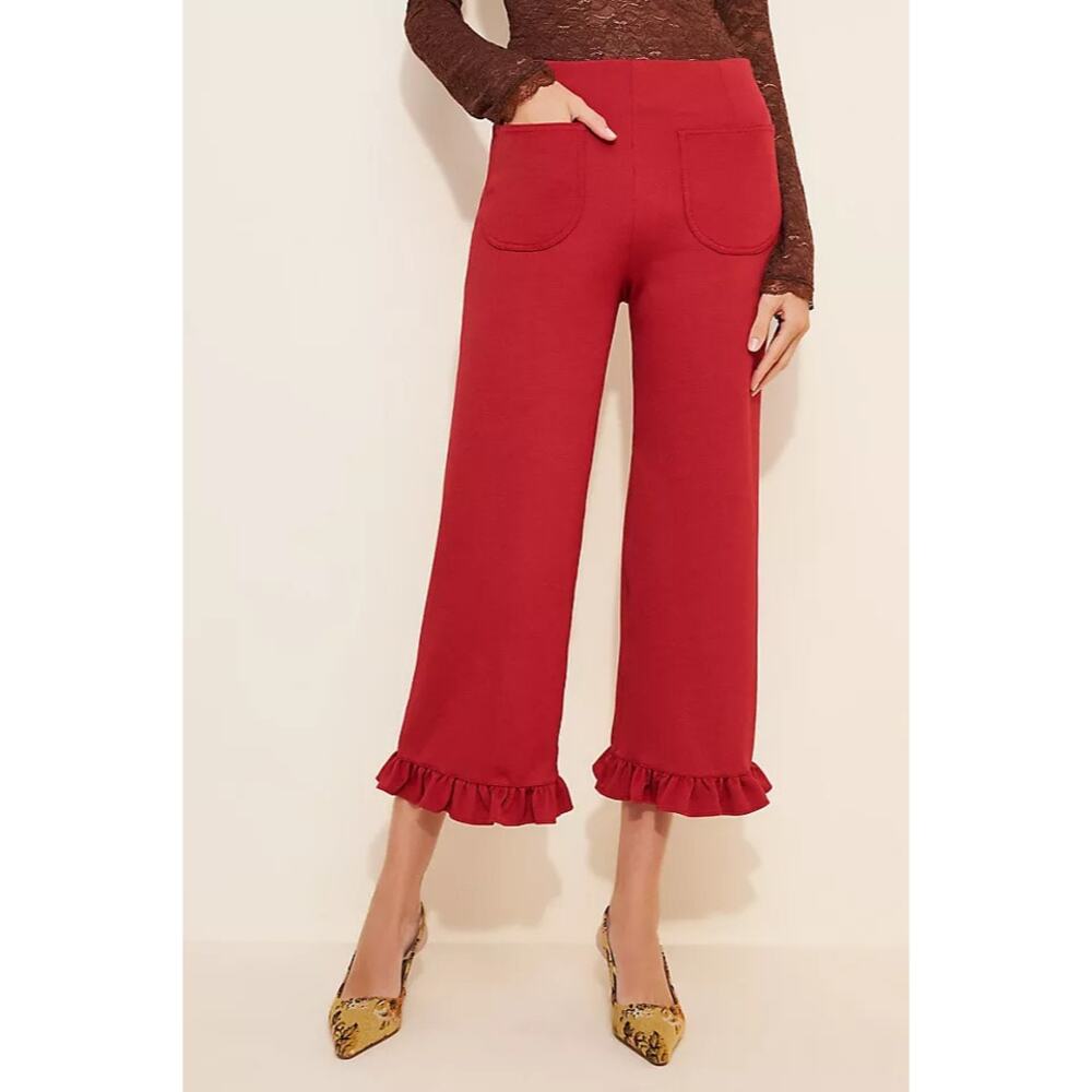 Maeve The Colette Ruffle Hem Wide Leg Cropped Pants Anthropologie Size 28